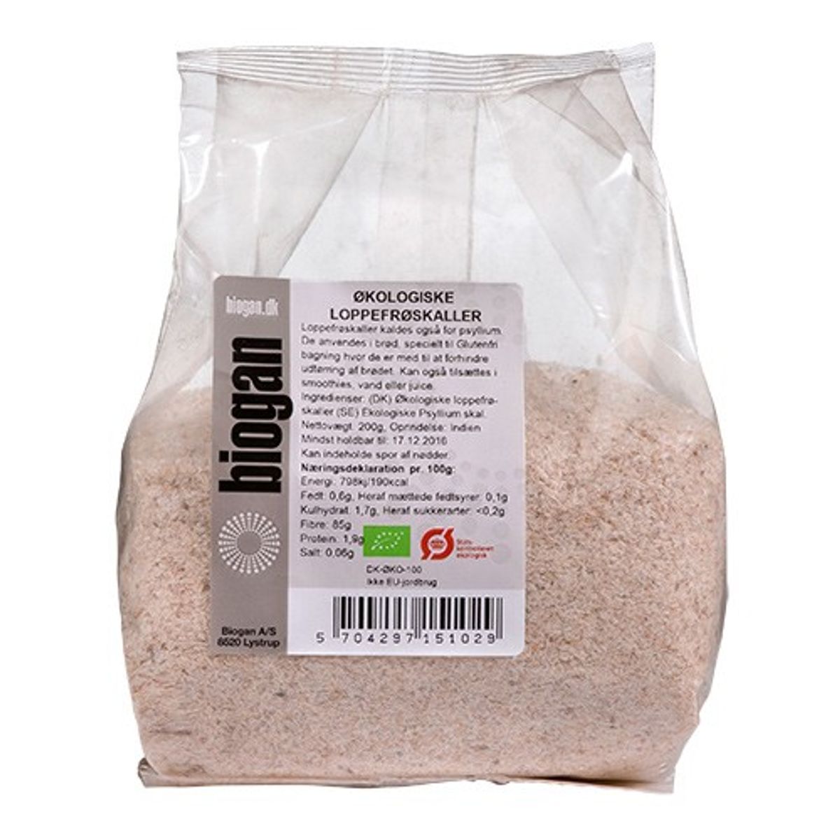 Loppefrøskaller psyllium Økologisk - 200 gr - Biogan - DISCOUNT PRIS