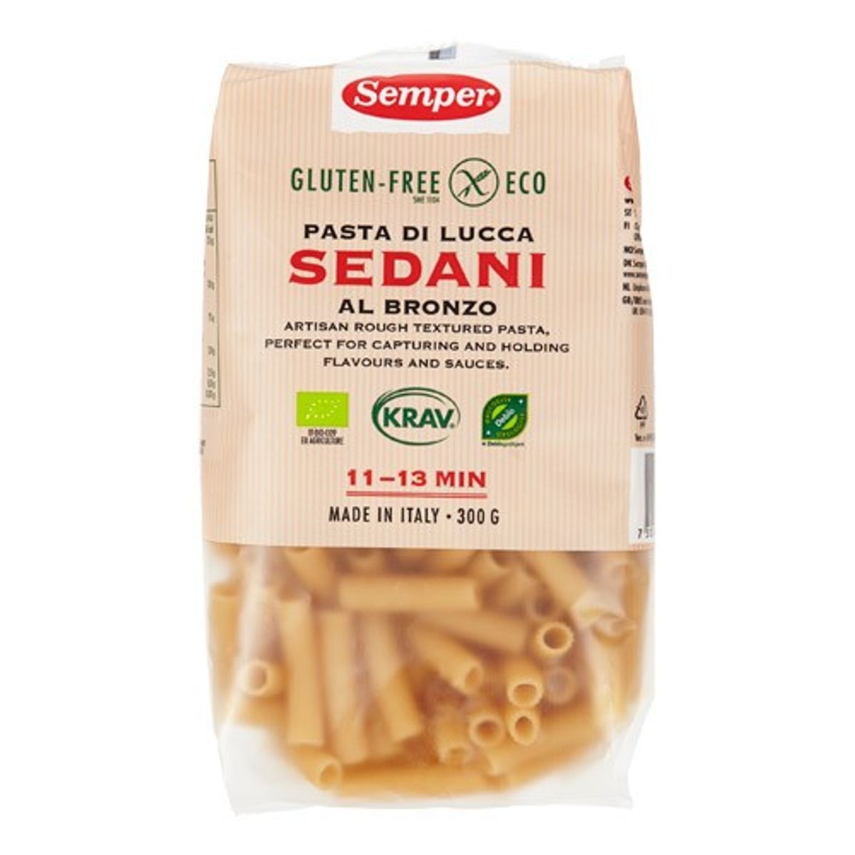 Pasta sedani fuldkorn - 300 gram - Semper