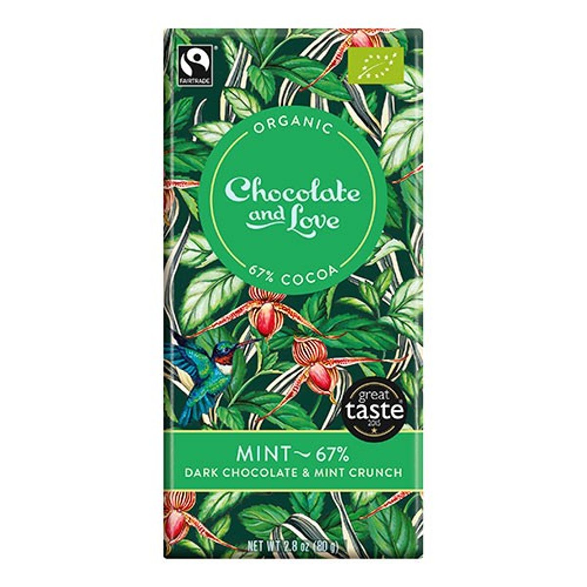 Chokolade Mint 67% Økologisk - 80 gram - Chocolate and Love