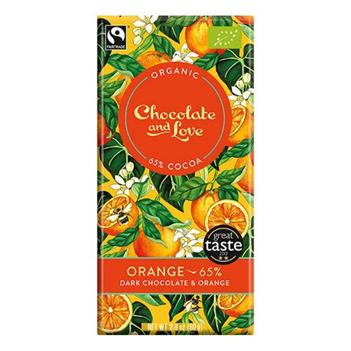 Chokolade Orange 65% Økologisk - 80 gram - Chocolate and Love