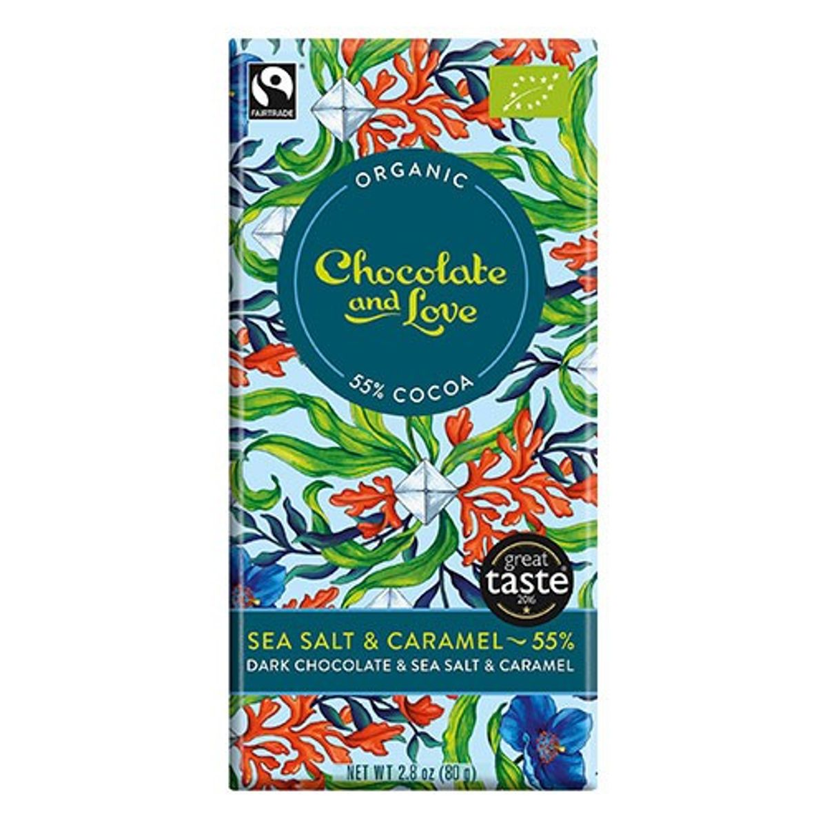 Chokolade Sea Salt 55% Økologisk - 80 gram - Chocolate and Love