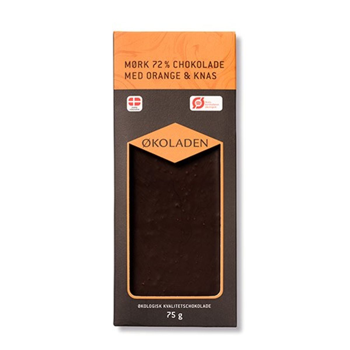 Chokolade mørk orange/knas Økologisk 72% - 75 gram - Økoladen