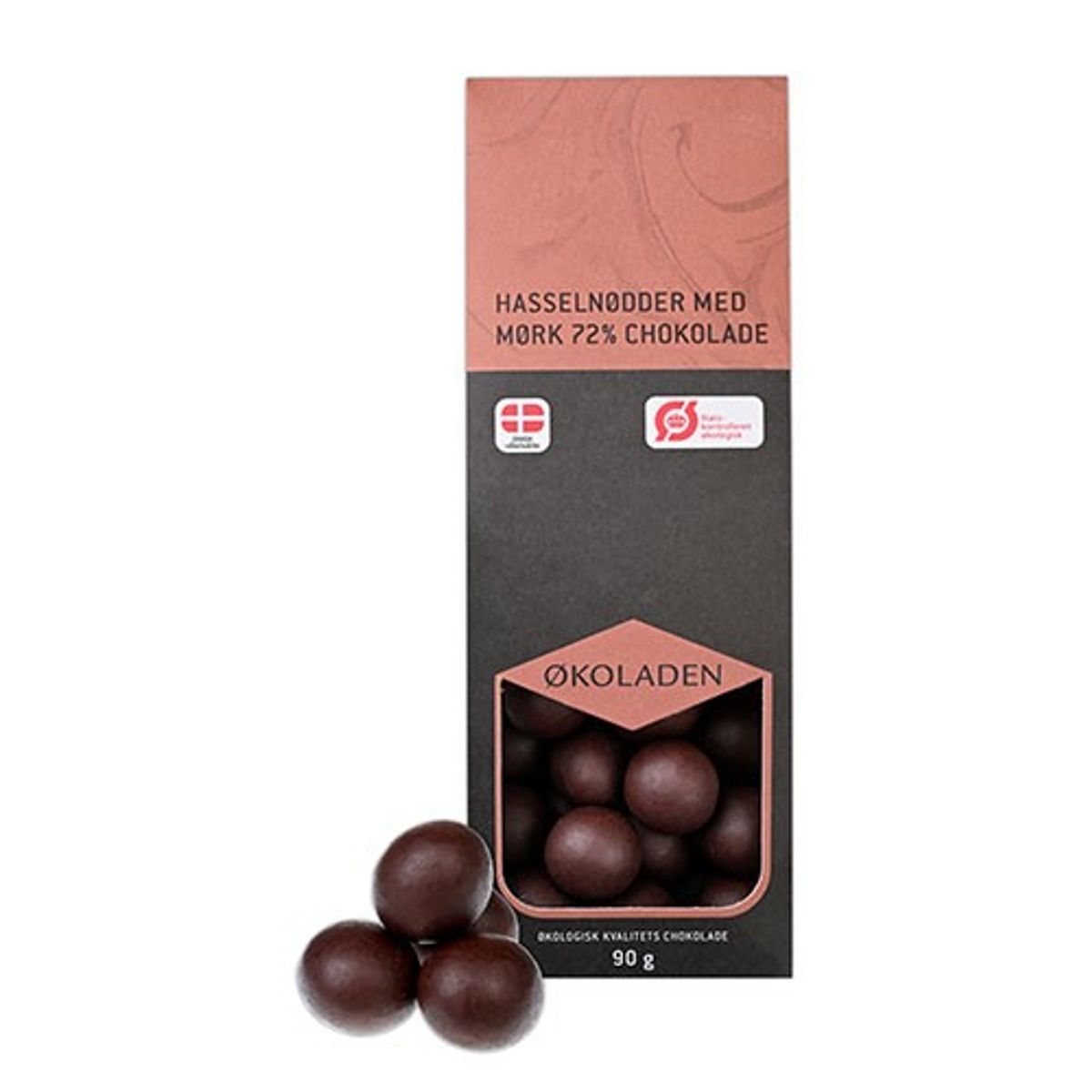 Hasselnødder m. 72% Mørk Chokolade kologisk - 90 gram