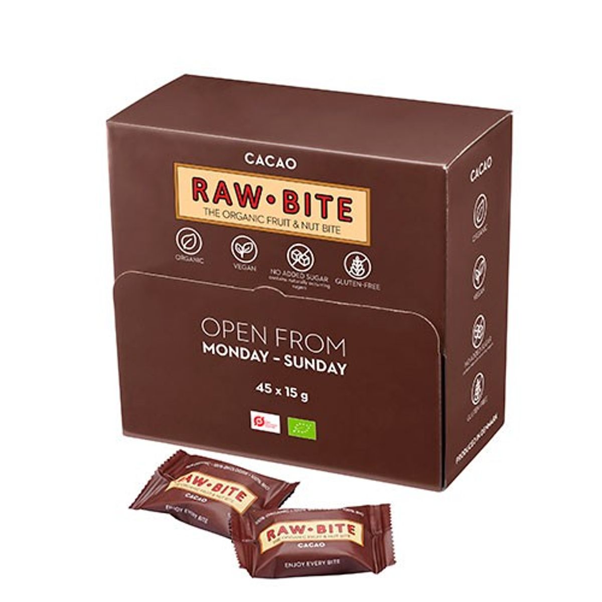 Officebox Cacao 45x15g Økologisk - 675 gram - RawBite