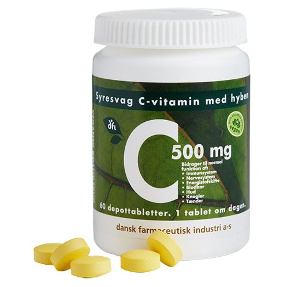 C500 mg syresvag C-vitamin - 60 tabletter - Grønne dfi vitaminer