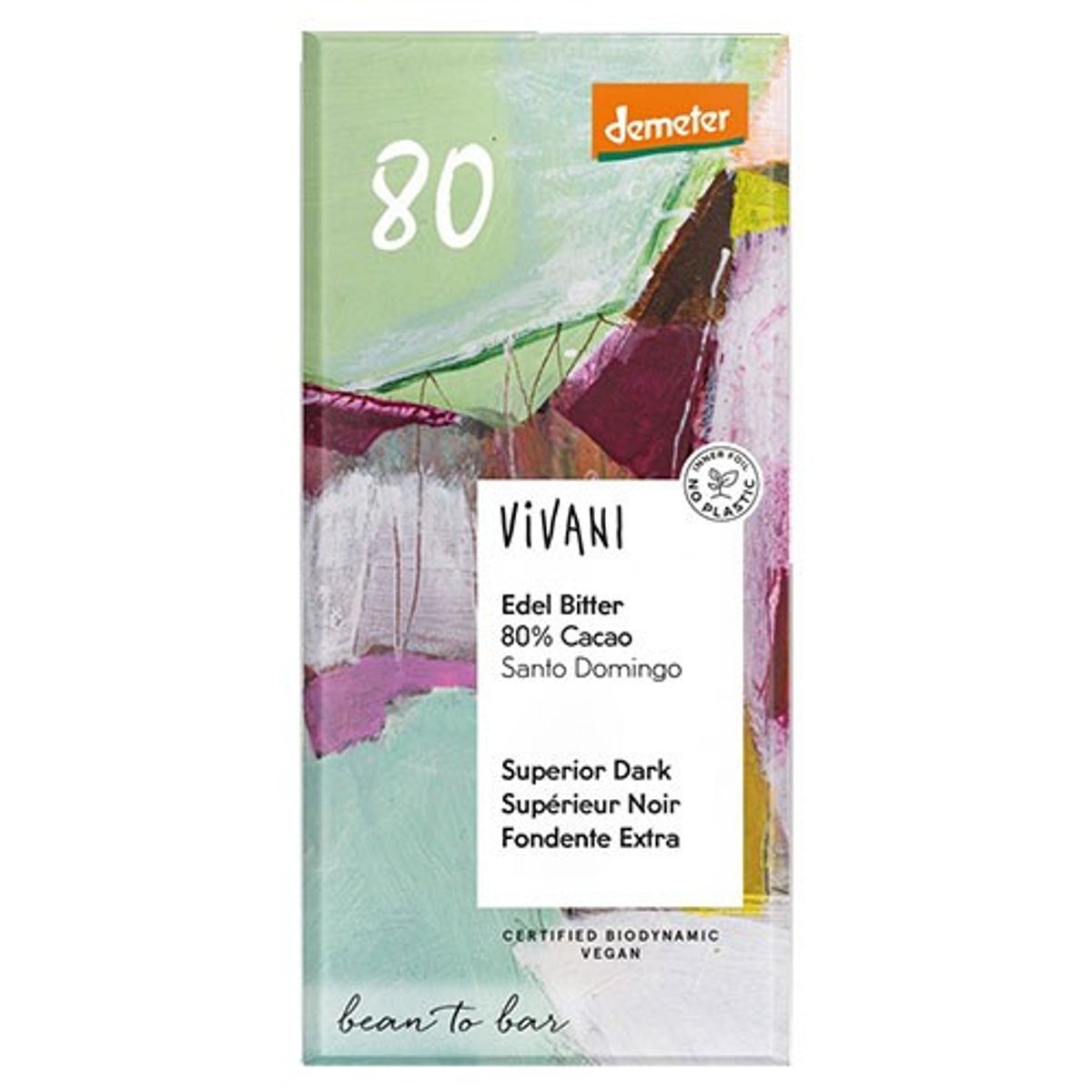 Vivani 80 % mørk chokolade Økologisk Demeter - 90 gram - Vivani