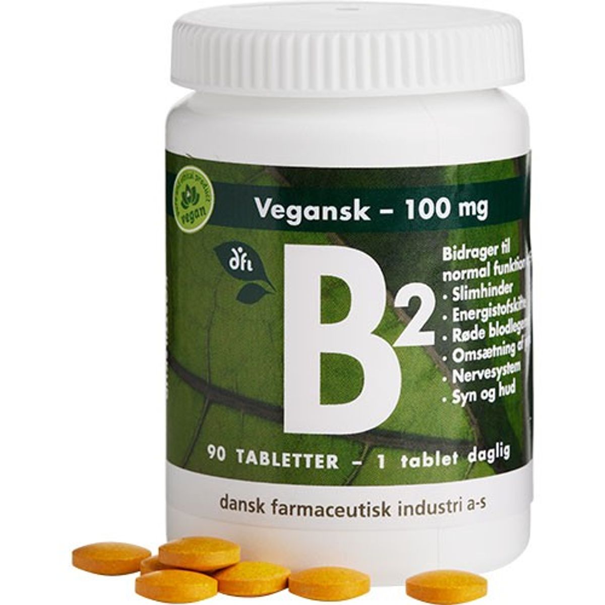 B2 100 mg - 90 tabletter - Grønne dfi vitaminer