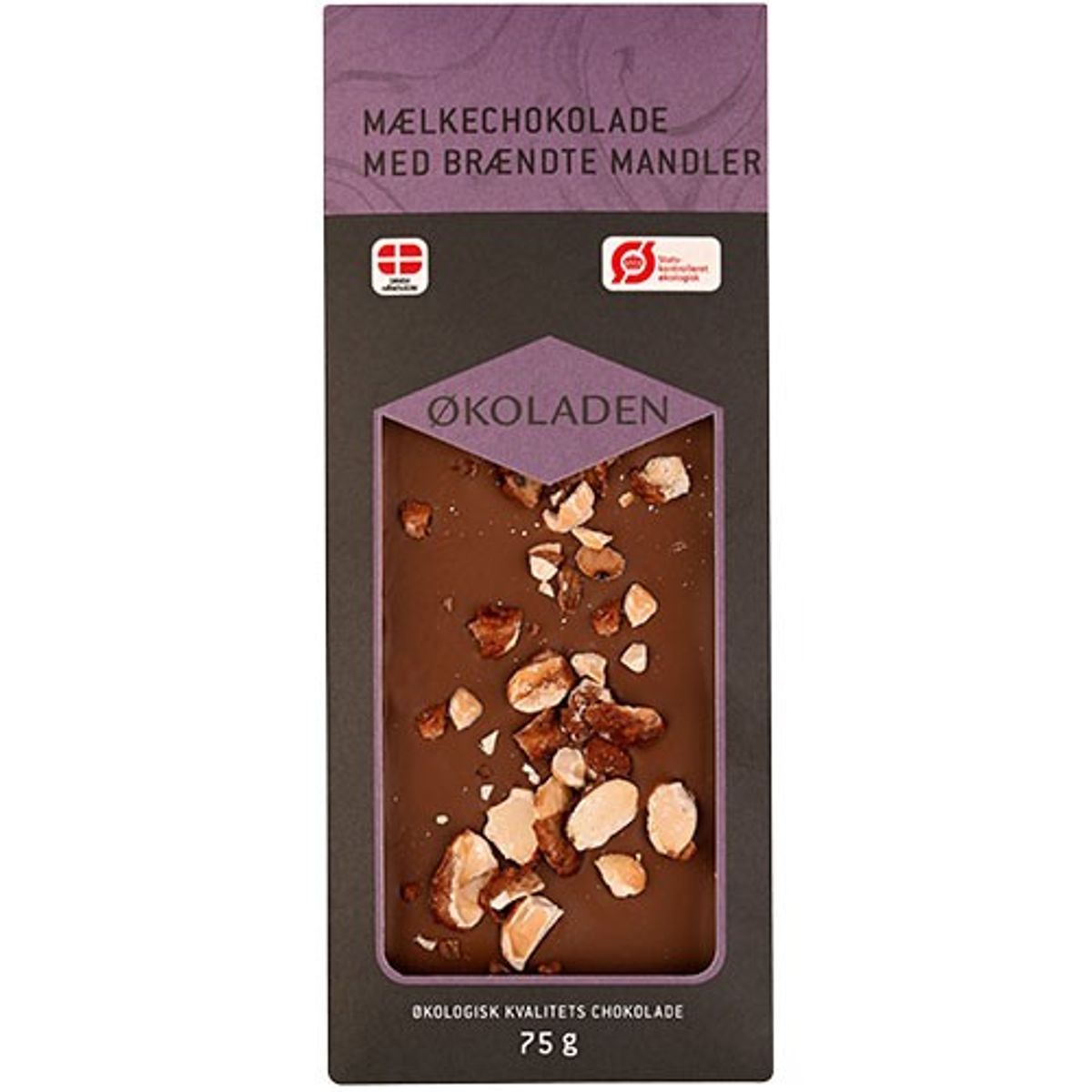 Mælkechokolade m. brændte mandler Økologisk - 75 gram