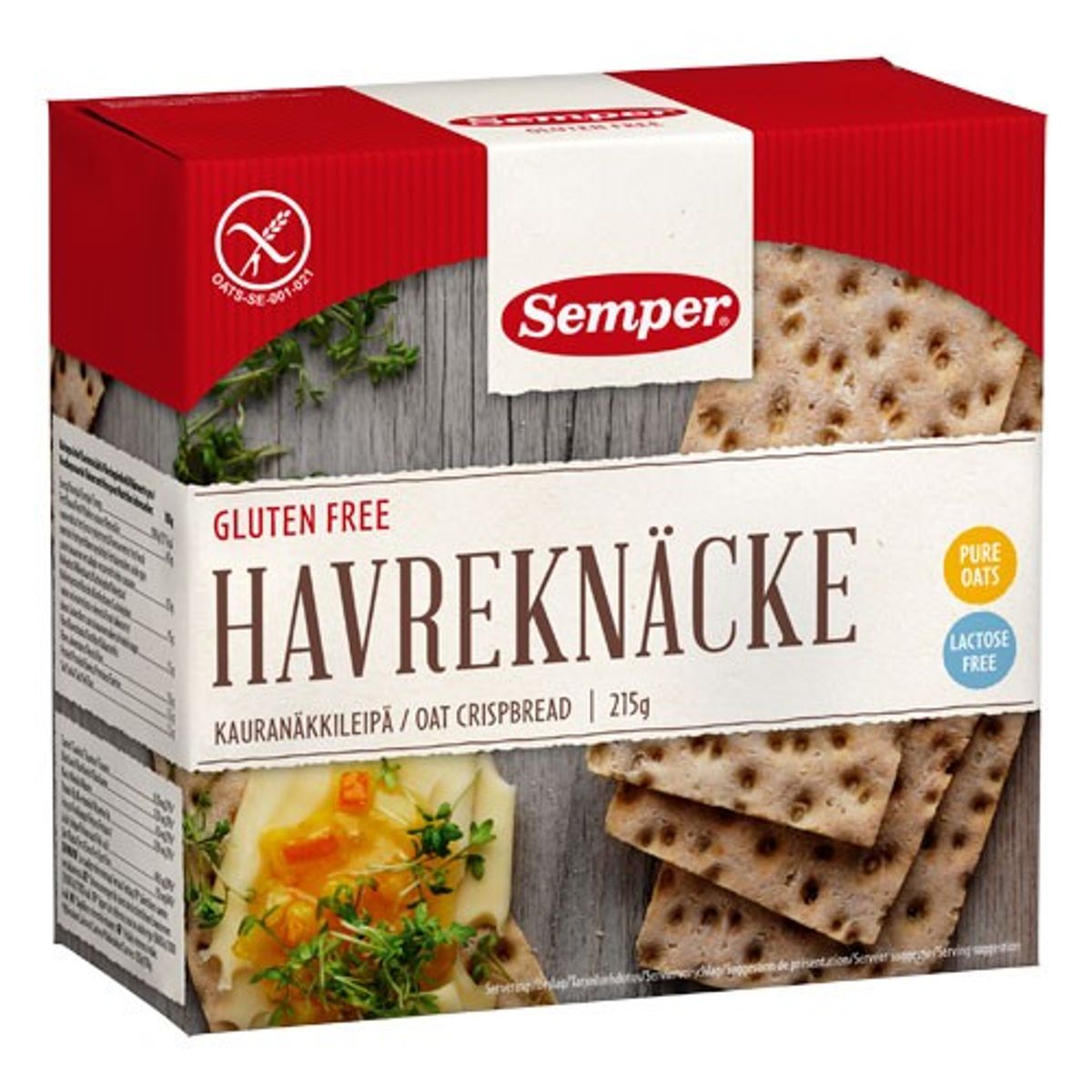 Knækbrød havre glutenfri - 215 gram - Semper