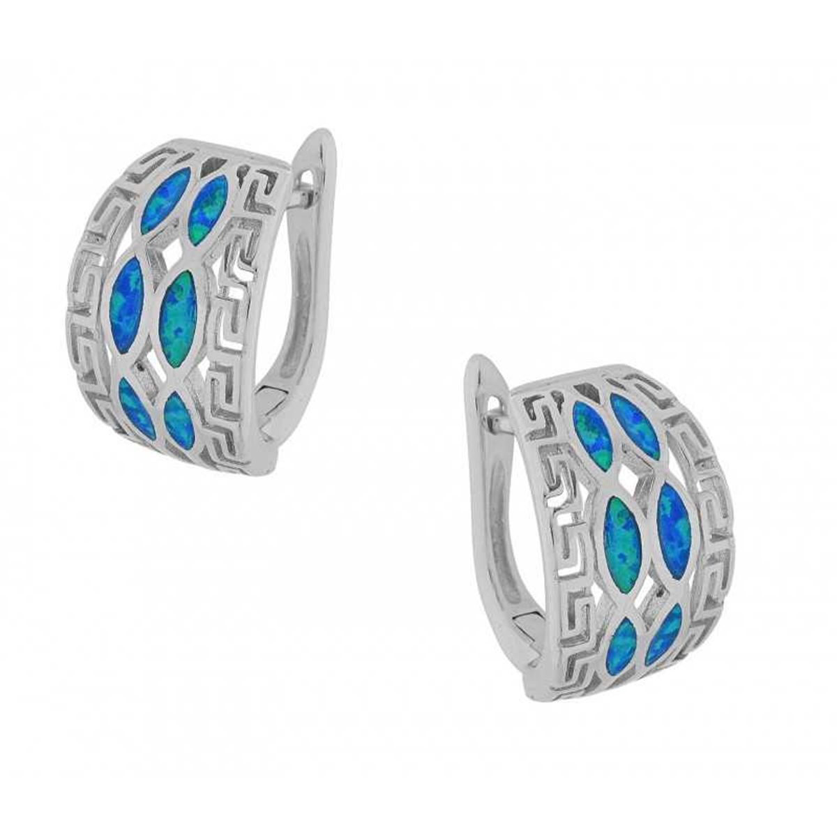 Hellas - Opal øreringe med blå opal sten, 925 Sterling sølv & rhodium belægning