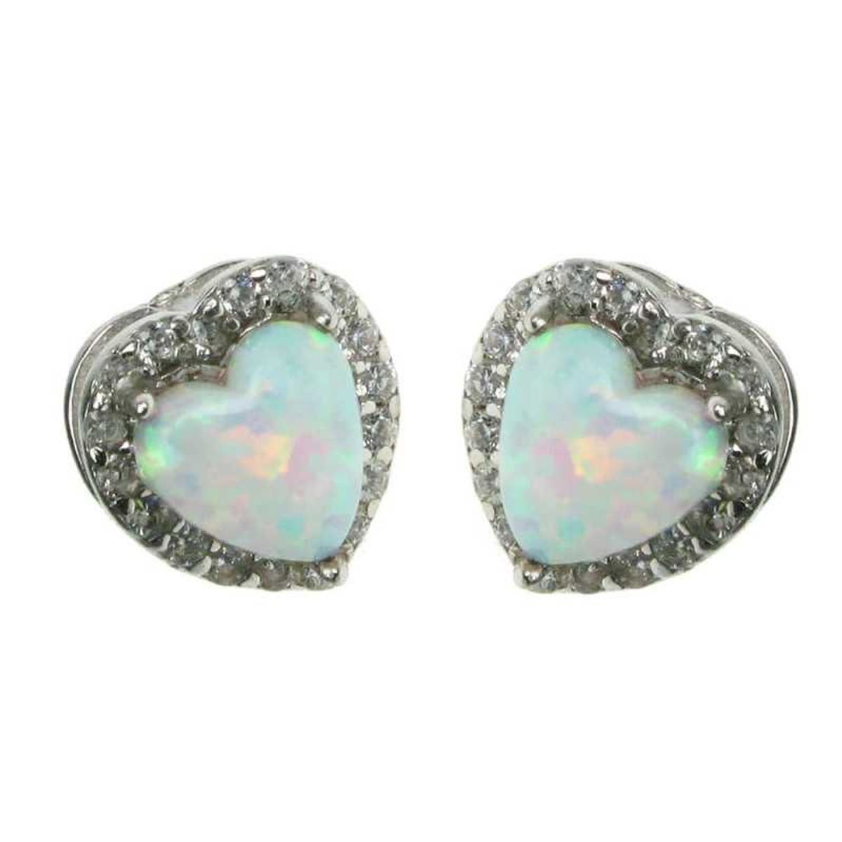 Hjerte - Opal øreringe med hvid sne opal sten, 925 Sterling sølv & rhodium belægning