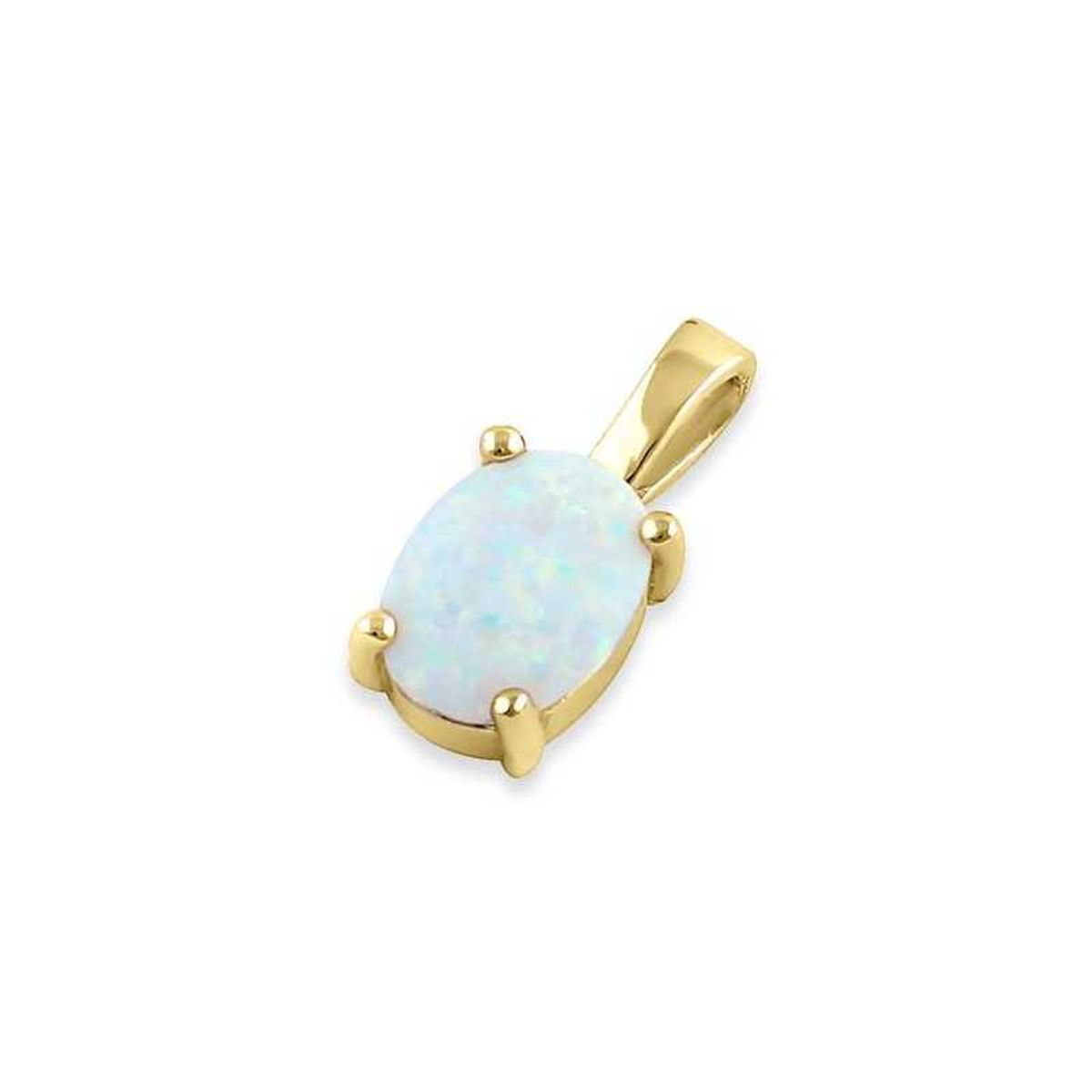 Oval - opal vedhæng med 925 Sterling sølv, hvid opal sten & guldbelægning