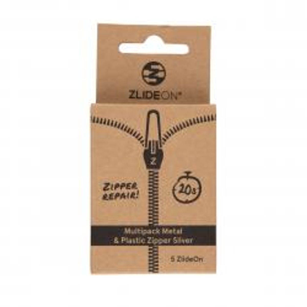 Zlideon Multipack Normal Plastic & Metal Zipper - Silver - Str. XS-XL - Lynlås