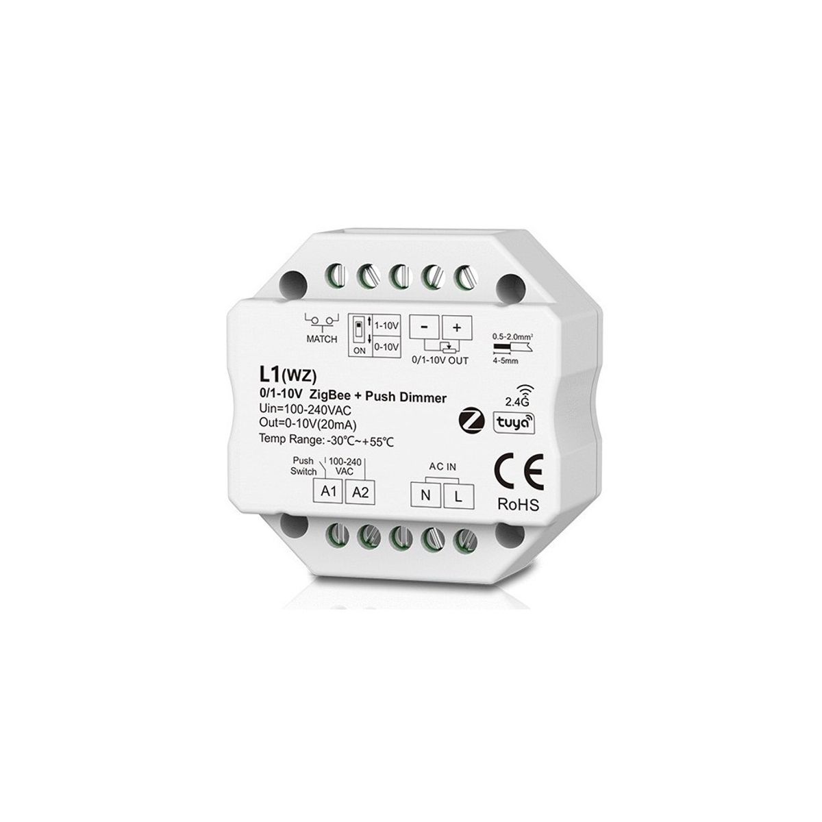 LEDlife rWave 1-10V Zigbee indbygningsdæmper - Hue kompatibel, RF, push-dim, LED dæmper, til indbygning