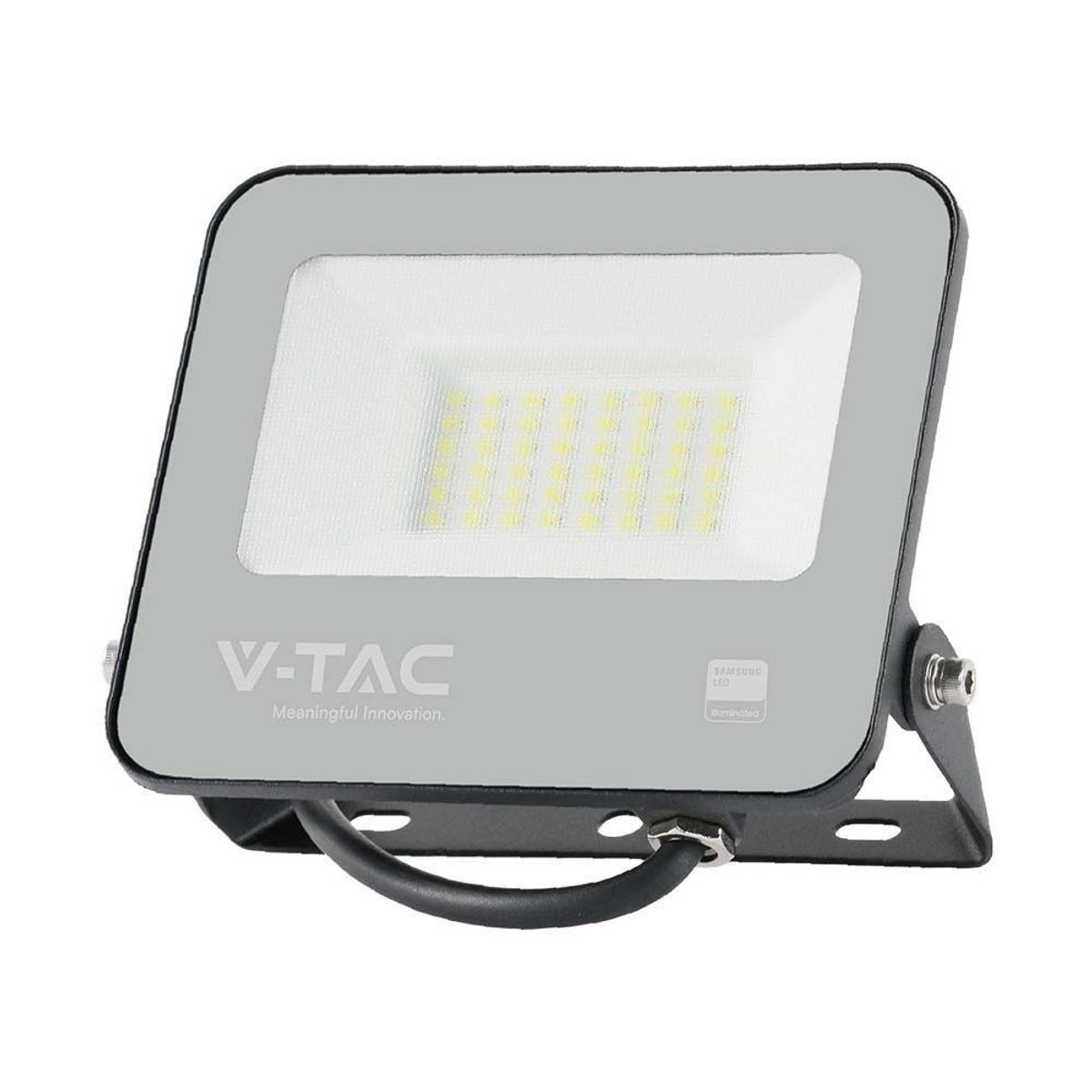 V-Tac 30W LED projektør, 135lm/W - Samsung LED chip, arbejdslampe, 1m ledning, udendørs - Dæmpbar : Ikke dæmpbar, Farve på hus : Sort, Kulør : Neutral