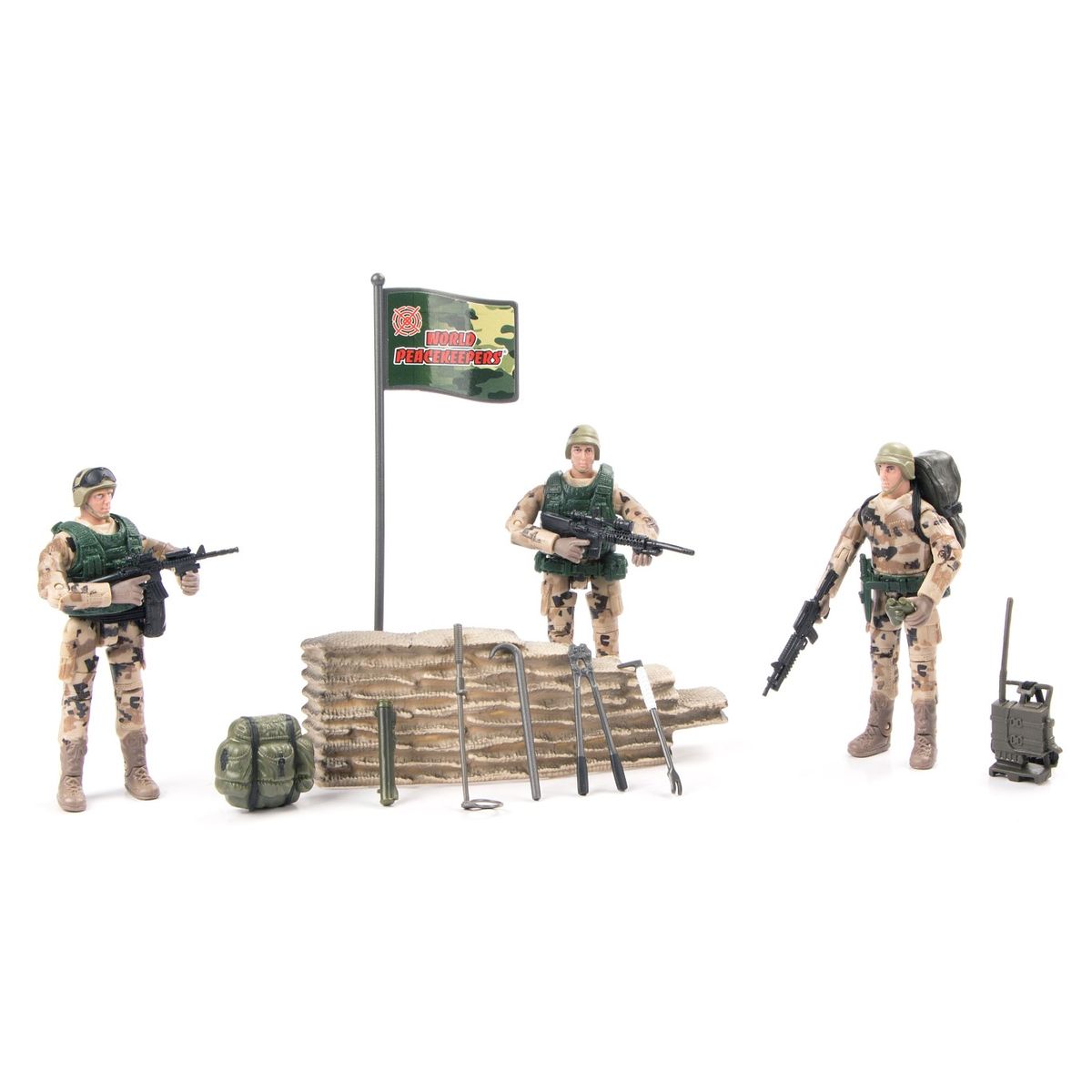 World Peacekeepers 1:18 Militær Desert Marine pakke m/3 actionfigurer