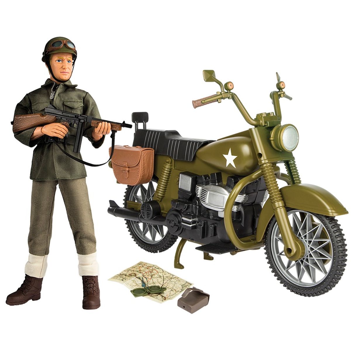 WW2 Militær Motorcykel med Action Figur 30,5cm