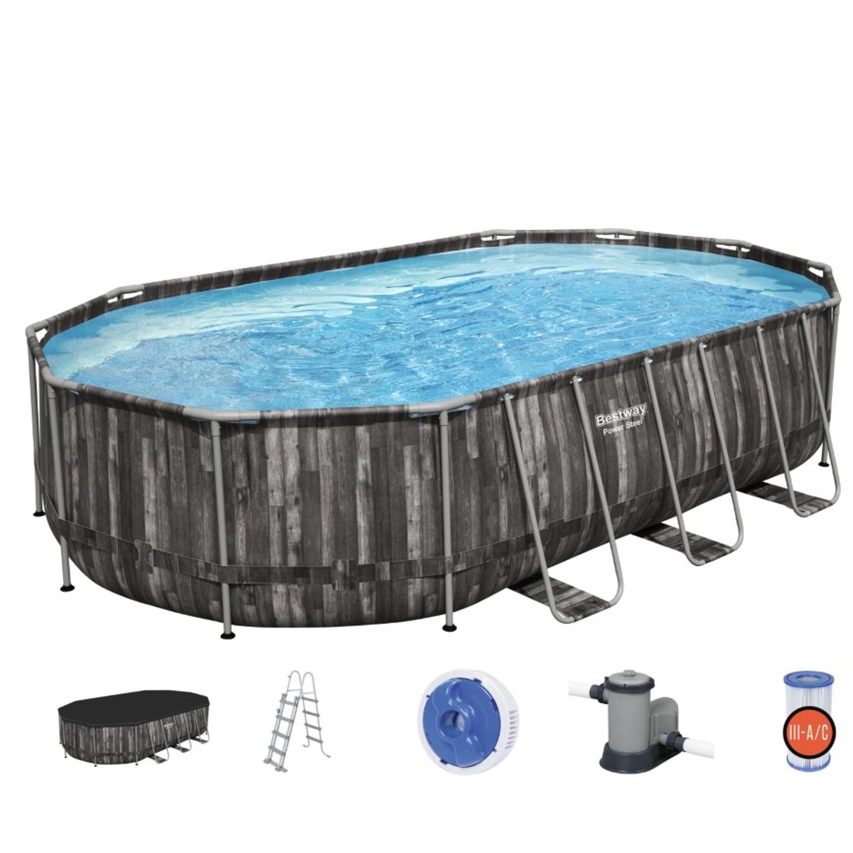 Bestway Power Steel 610 x 366 x 122 cm Oval Pool m/pumpe,stige