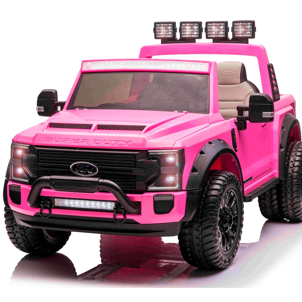 Ford Super Duty Truck m/24V14AH + 4xMotor + Gummihjul + Blødt skumsæde Pink