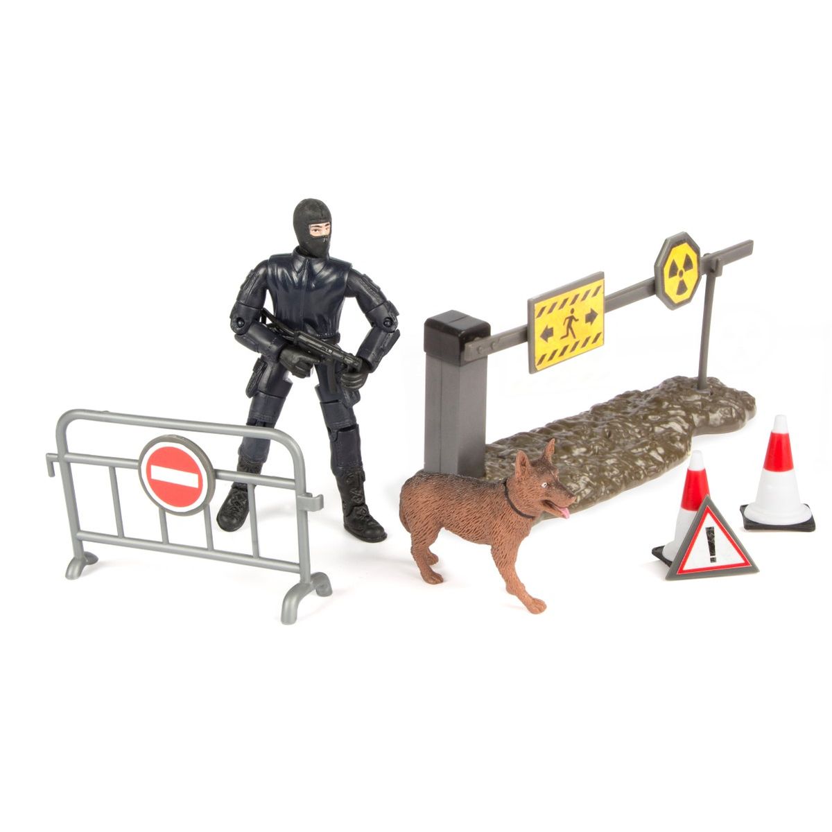 S.W.A.T. Action Figur + Hund + afspærring 1:18