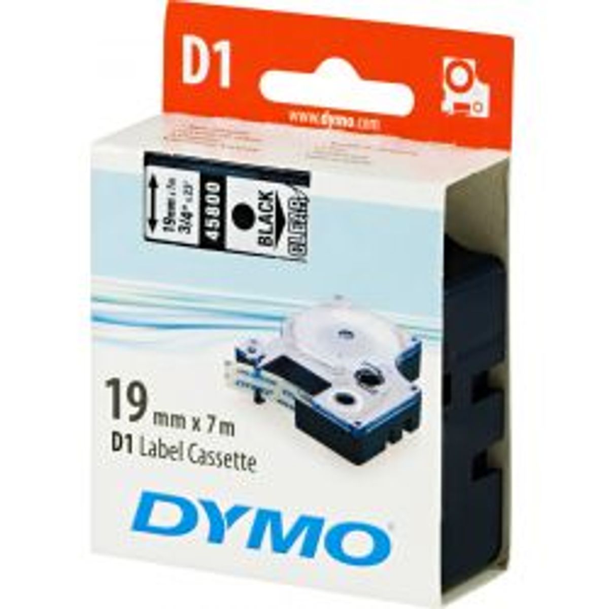 Dymo D1, Marking Tape 19mm Black Text Transparent Tape 7m-45809