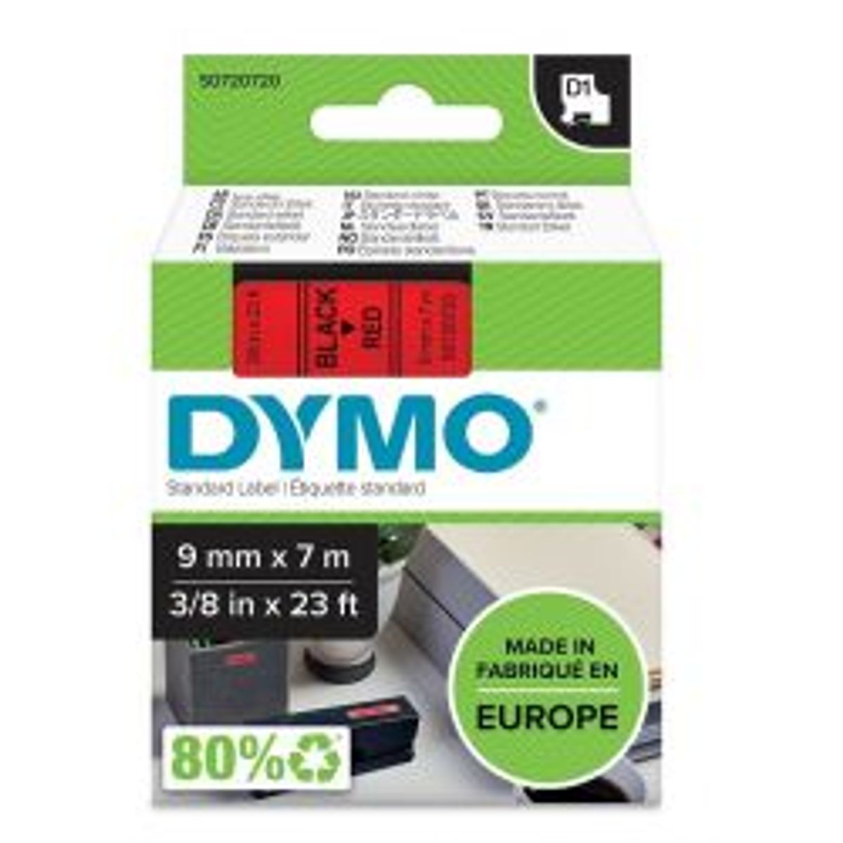 Dymo D1, Marking Tape, 9mm, Black Text On Red Tape, 7m - 40917