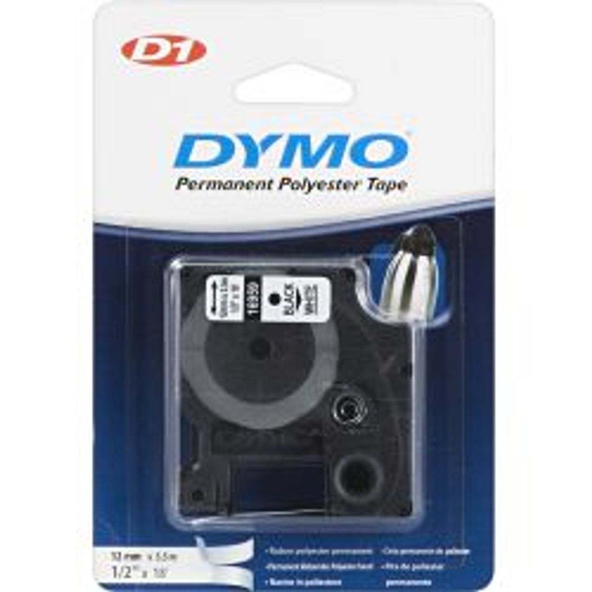 Dymo D1 Marking Tape Polyester 12 Mm Black Text White Tape, 5.5m