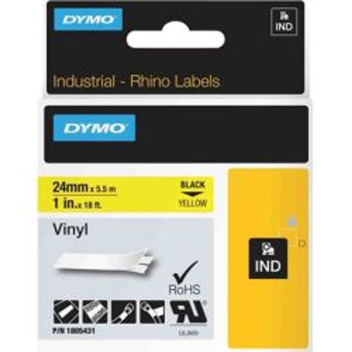 Dymo Rhino Pro Markable Perm Tape 24mm Black Text Yellow Tape5.5m