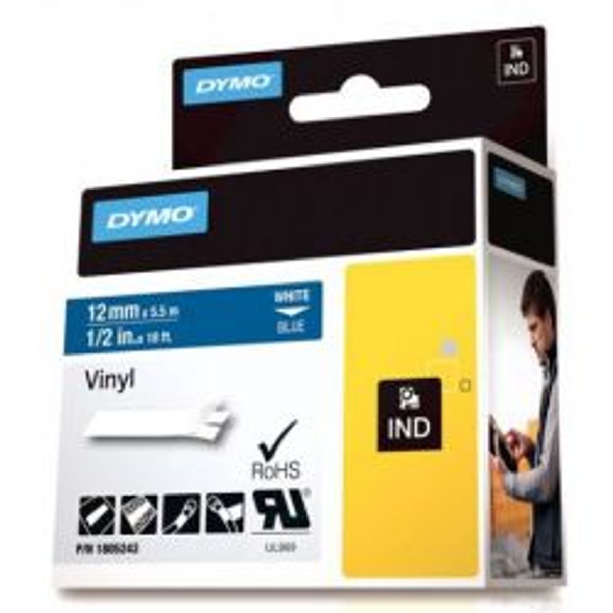 Dymo Rhino Professional Vinyl Labels, 12mm X 5.5m, White