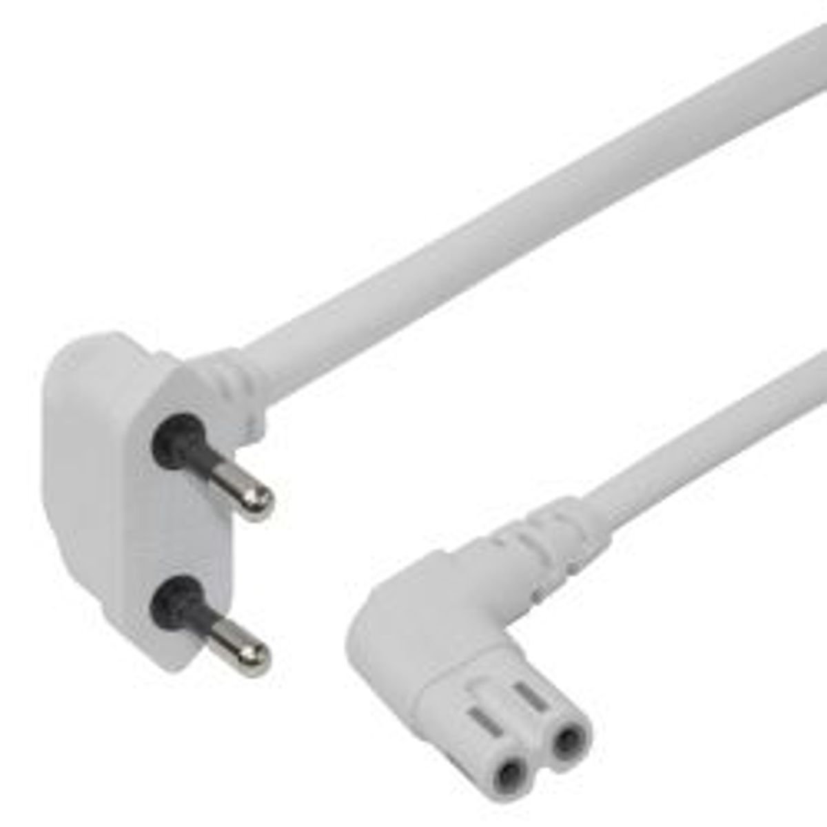 Deltaco Power Cord Cee 7/16 - C7 Angled, 1,5m, White - Ledning