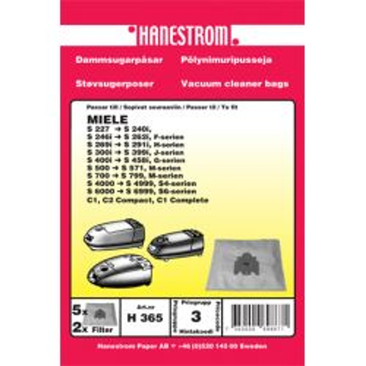 Hanestrom Hanestroem Støvsugerposer Miele S 227-749, 4220,4580 - Støvsugerpose