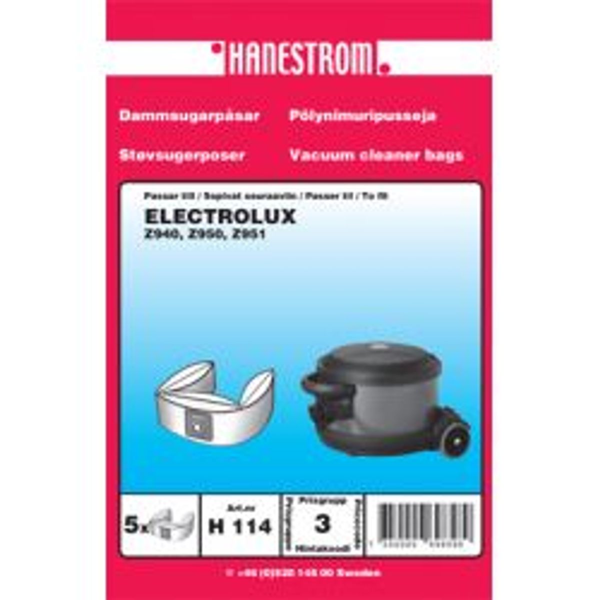 Hanestrom Hanestroem Støvsugerposer Electrolux Z940, Z950 - Støvsugerpose