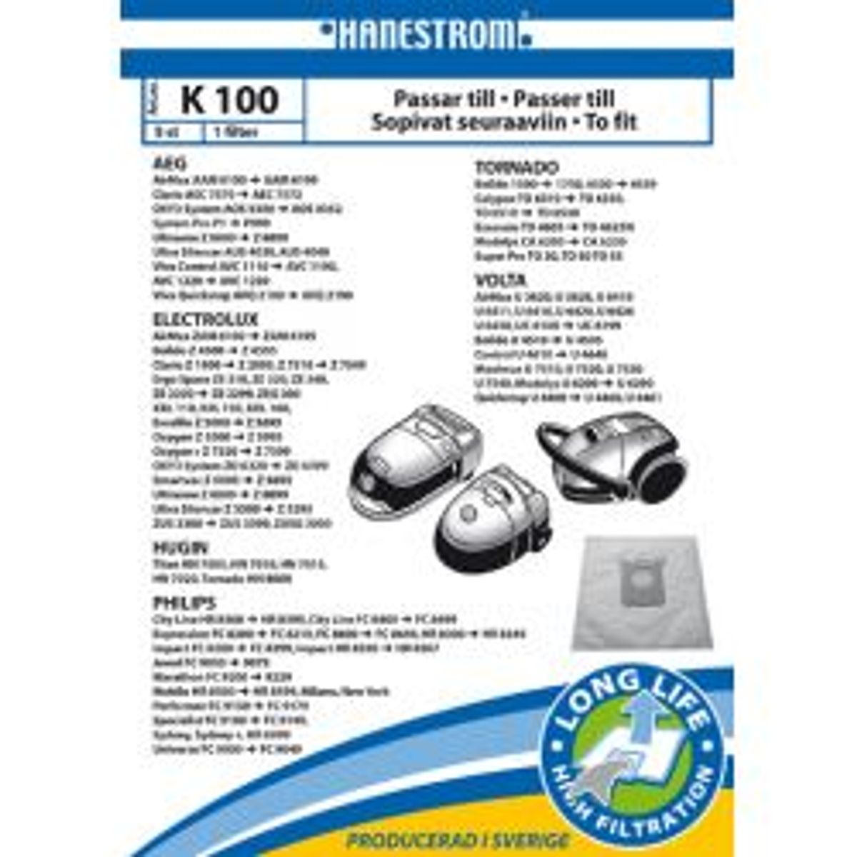 Hanestrom Hanestroem Vacuum Cleaner Bags K100 - Støvsugerpose