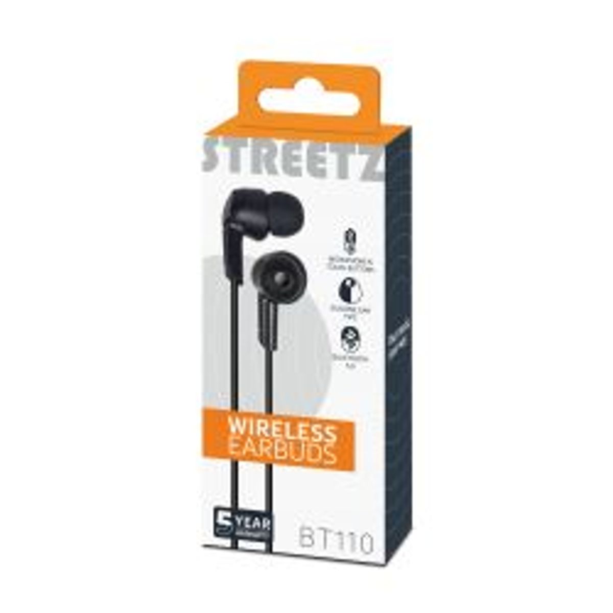 Streetz Bt110 In-ear Bt Headphones With Mic, Control Buttons, Black - Høretelefon