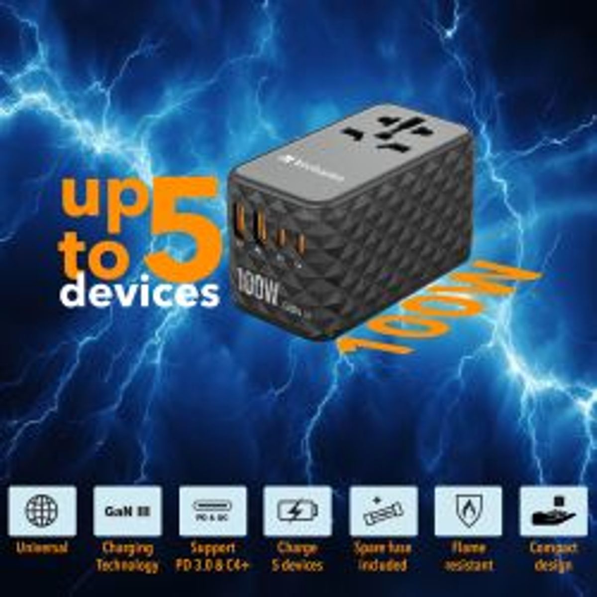 Verbatim Uta-06 Gan Iii Universal Travel Adapter With 2 X Usb-c Pd