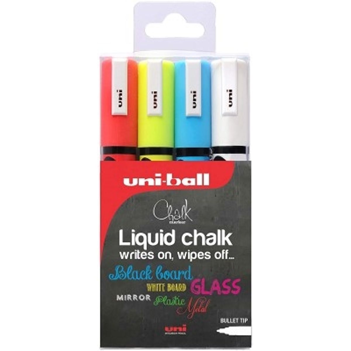 Uni Liquid ChalkMarker Sæt 4 stk Writes on, Wipes off...