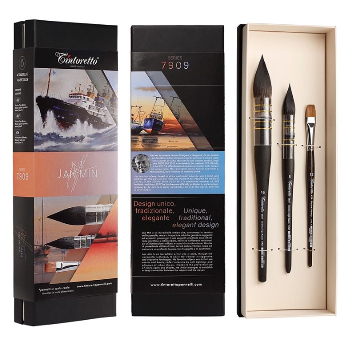 Tintoretto Jan Min selection kit with 3 watercolor brushes