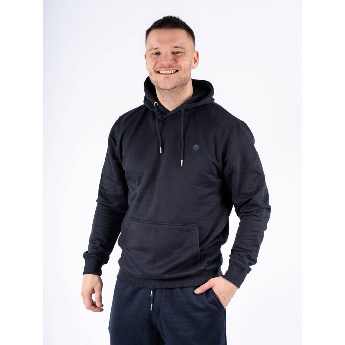 Marcus - Colin ensfarvet Hoodie i navy - Herre - 3XL