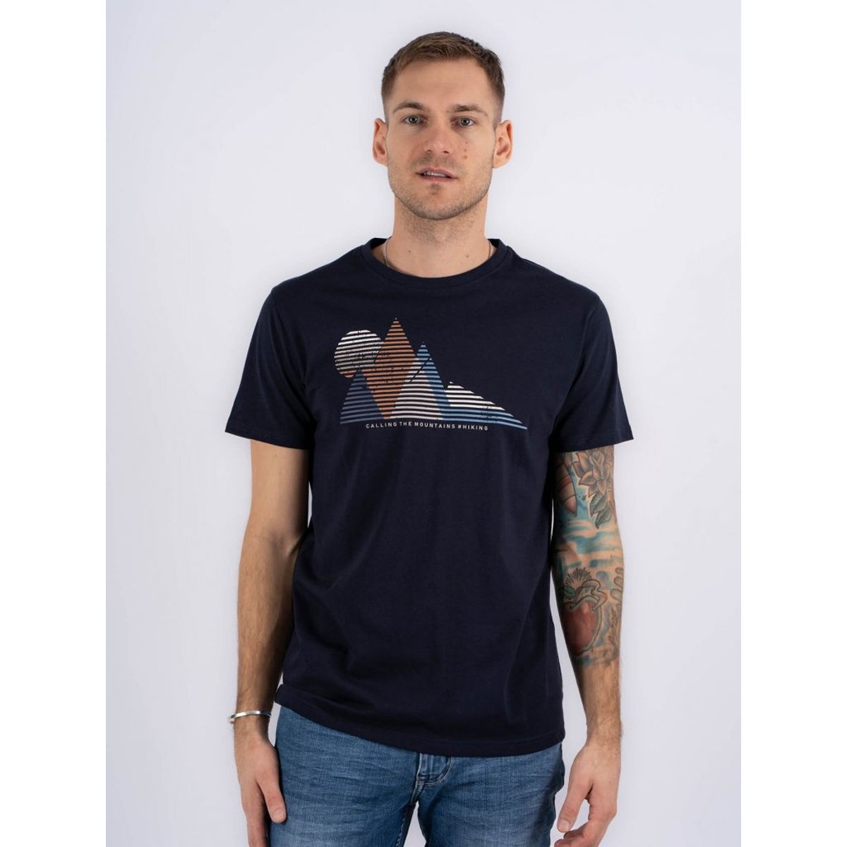 Marcus - Draco t-shirt med print i navy - Herre - XL