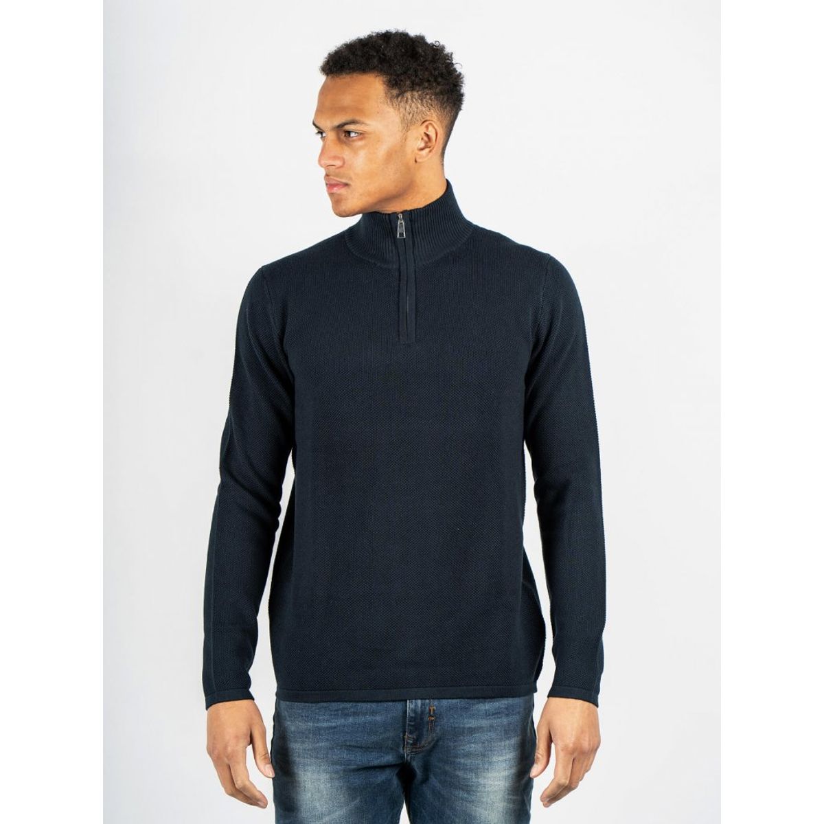 Marcus - Langdon Half Zip strik i navy - Herre - 3XL