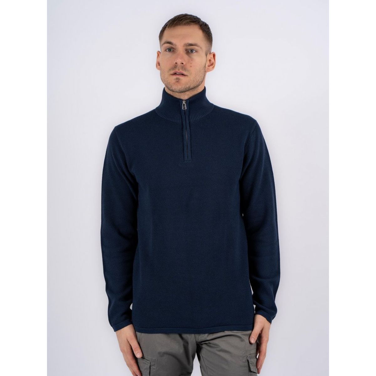 Marcus - Langdon Half Zip mørk blå - Herre - Large