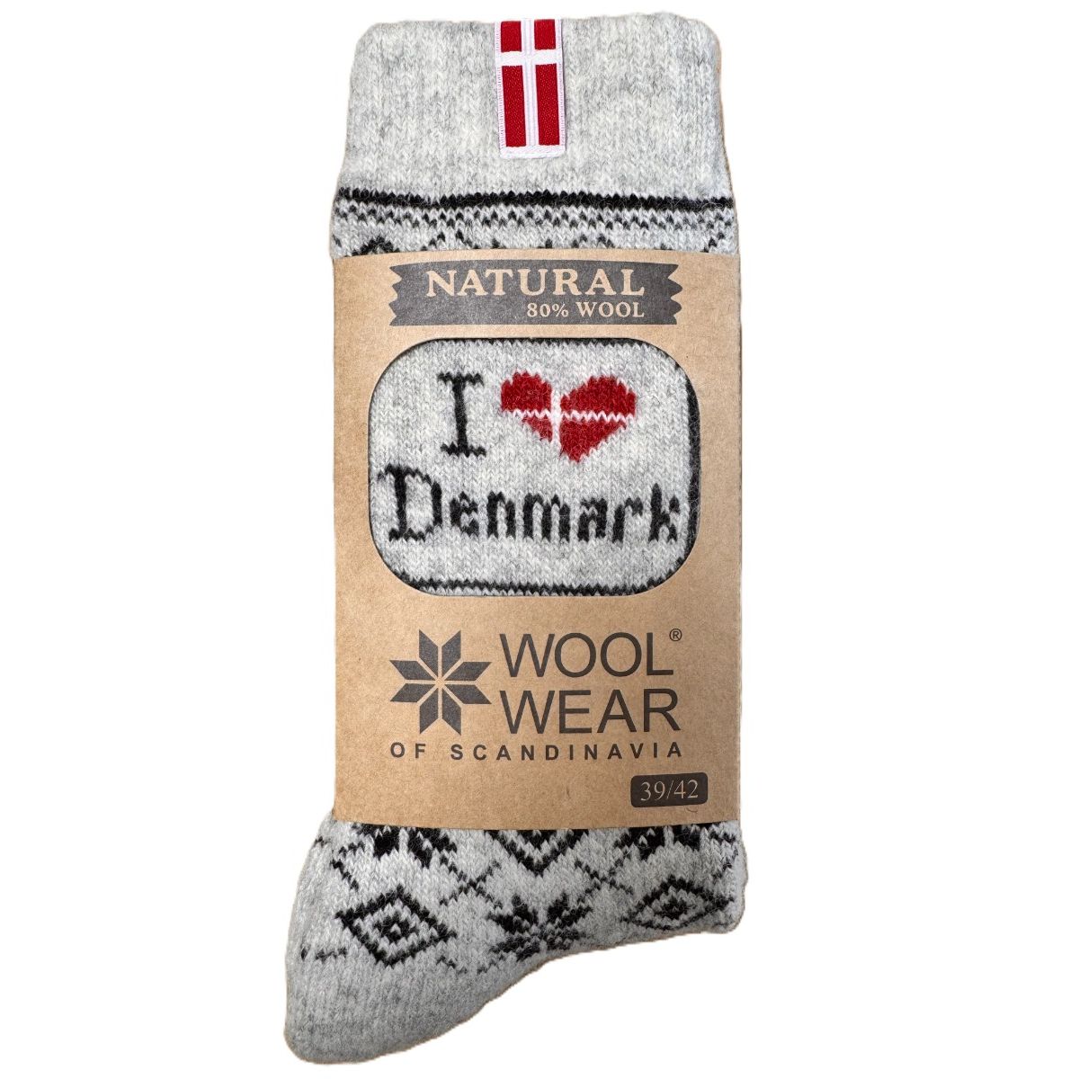 Wool Of Scandinavia Danske Ragsokker M/ I Love Denmark-39-42