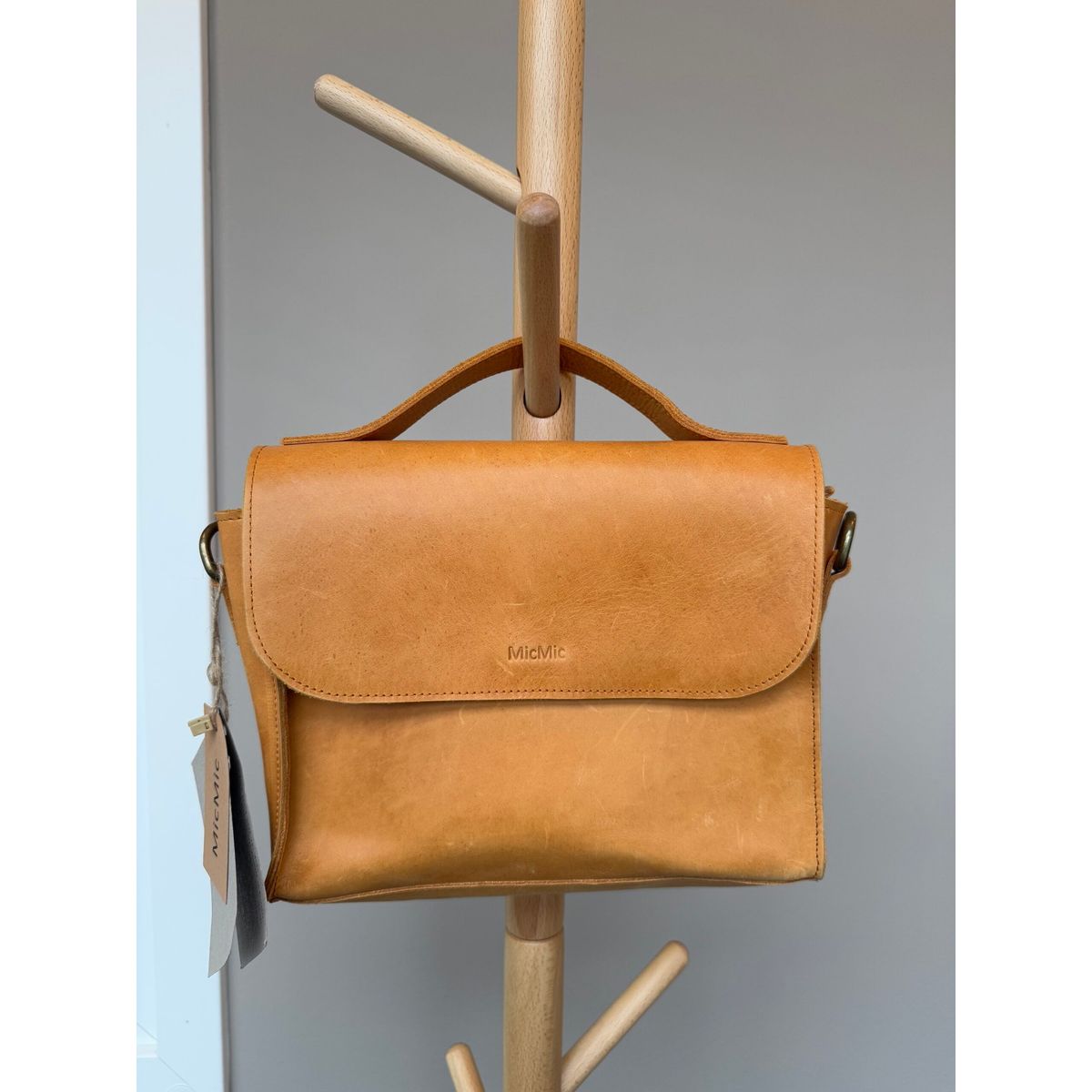 2. SORTERING: Cognac skuldertaske, Boro bag