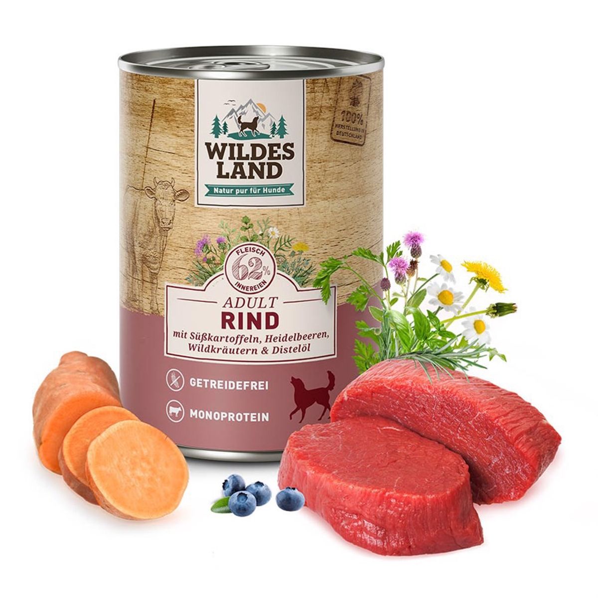 Wildes Land Classic Oksekød dåsemad til hunde, 400g