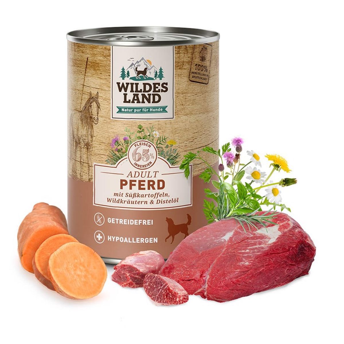 Wildes Land Classic Hest dåsemad til hunde, 400g