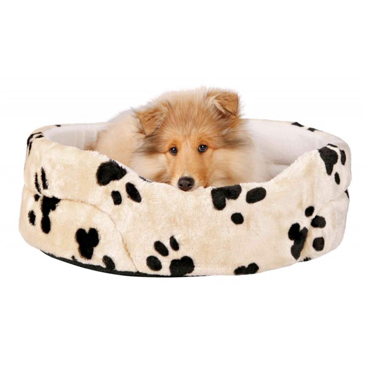 Hundeseng model Charlie, beige med poter, 65 x 55 cm