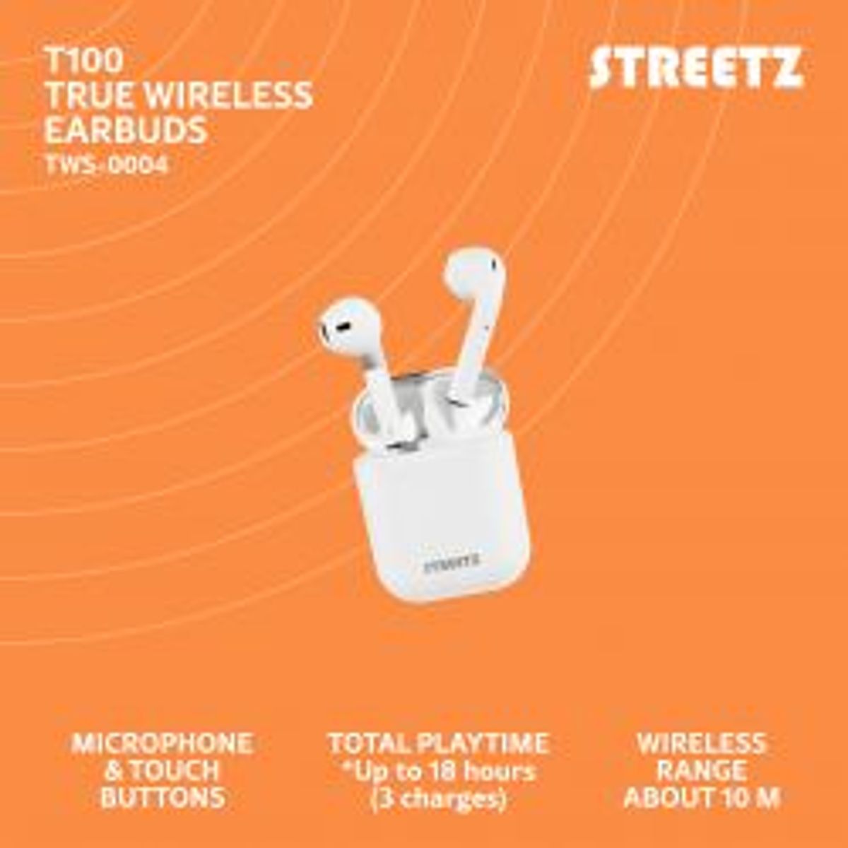 Streetz T100 True Wireless Stereo Semi-in-ear, Matte White - Høretelefon