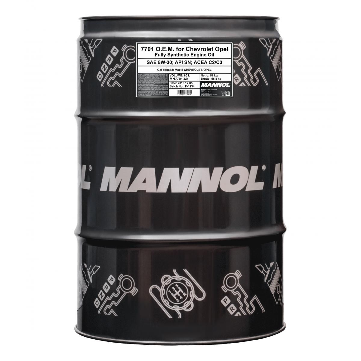 MANNOL Mannol 5W30 60L. O.E.M. for Chevrolet Opel/PSA