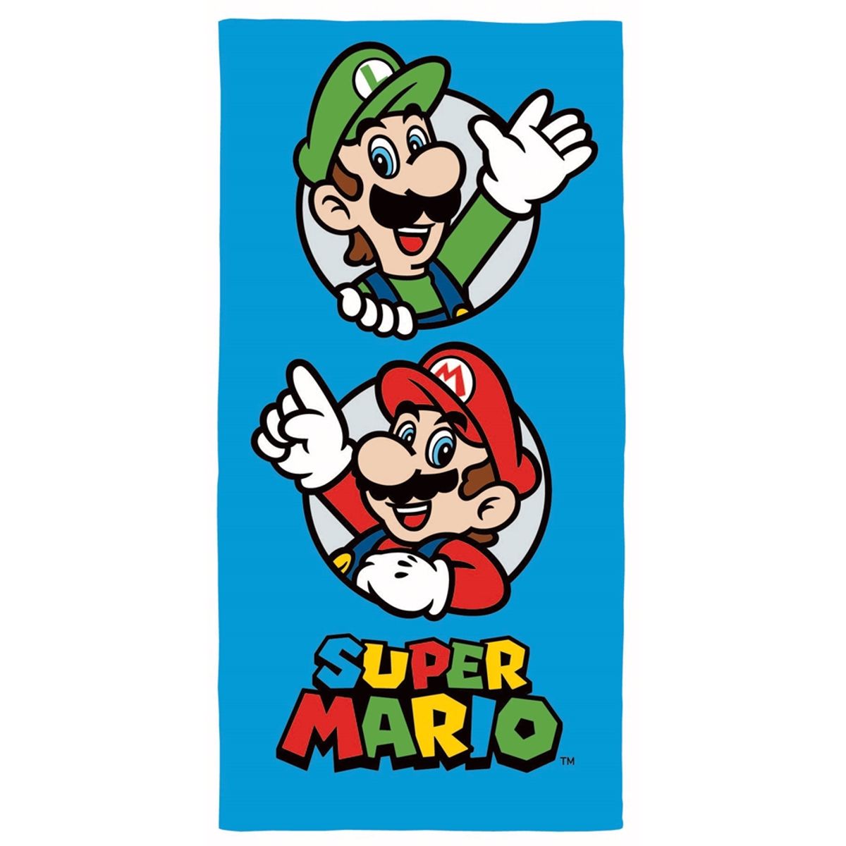 Super Mario håndklæde - 70x140 cm - Børnehåndklæde med Mario og Luigi - Badehåndklæde 100% Bomuld