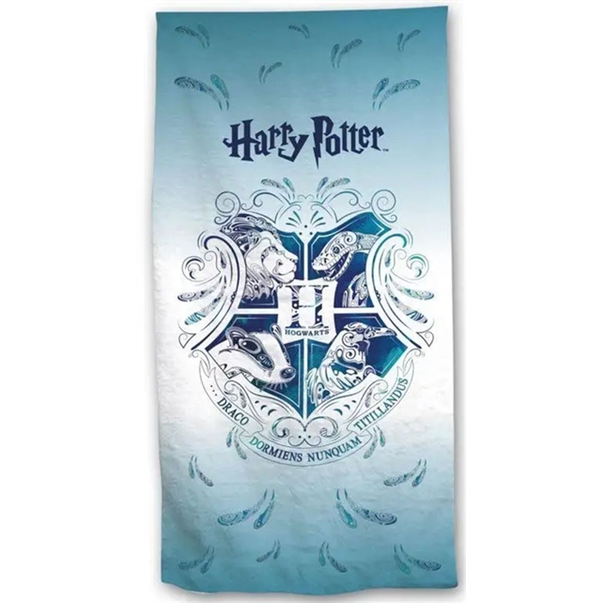 Harry Potter badehåndklæde - Blåt Hogwarts logo - 70x140 cm - 100% Blød bomuld -